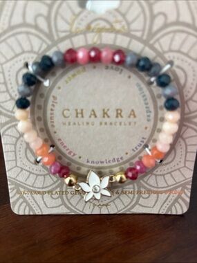 Chakra Healing Bracelet,14 karat gold plated glass & semi precious stones